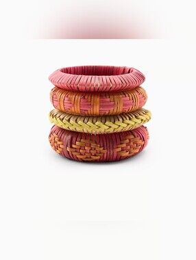 Zara Handwoven Pink & Yellow Stackable Bangle Bracelet Set